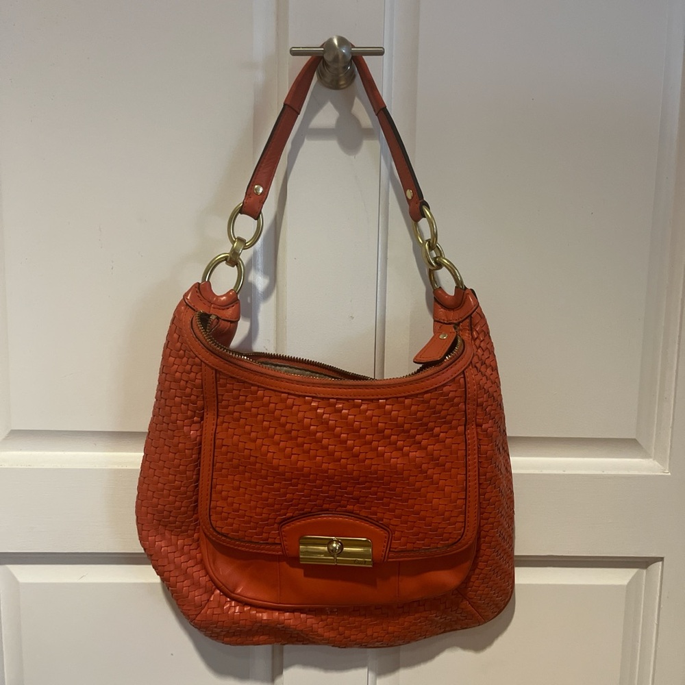 Coach Orange Woven Leather Kristin Hobo Bag